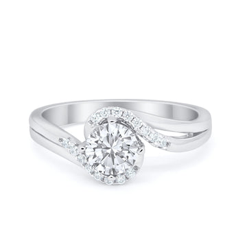 Swirl Engagement Ring Round Simulated Cubic Zirconia 925 Sterling Silver